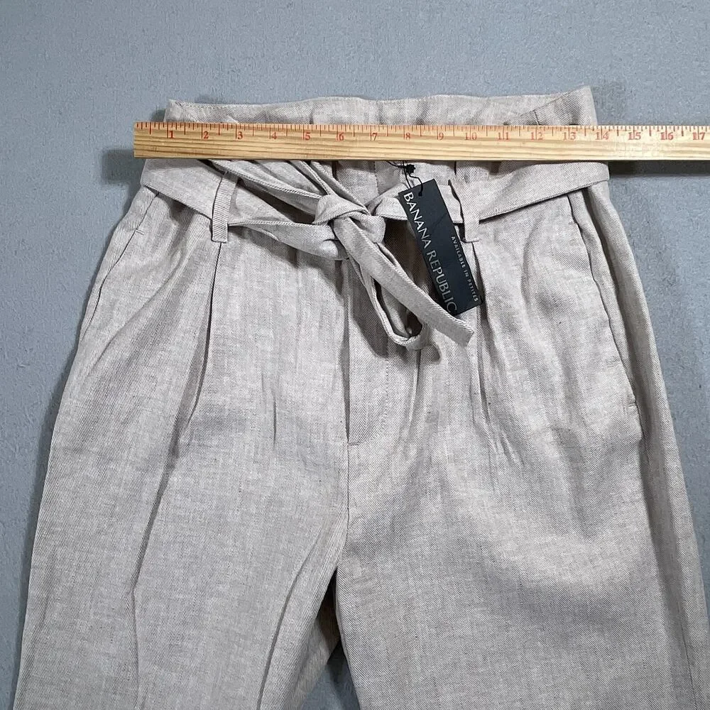 Banana Republic Wide Leg Pants Women 8 High Rise Tie Waist‎ Beige Quiet Luxury